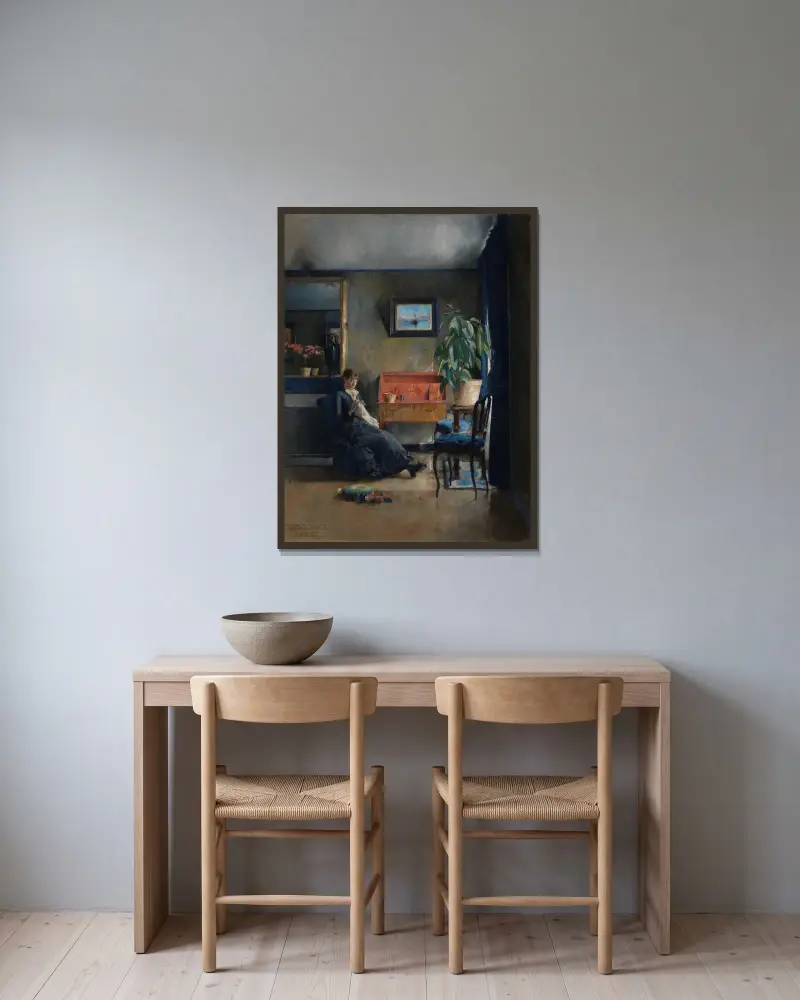 Blaues Interieur von Harriet Backer gerahmt an einer Wand