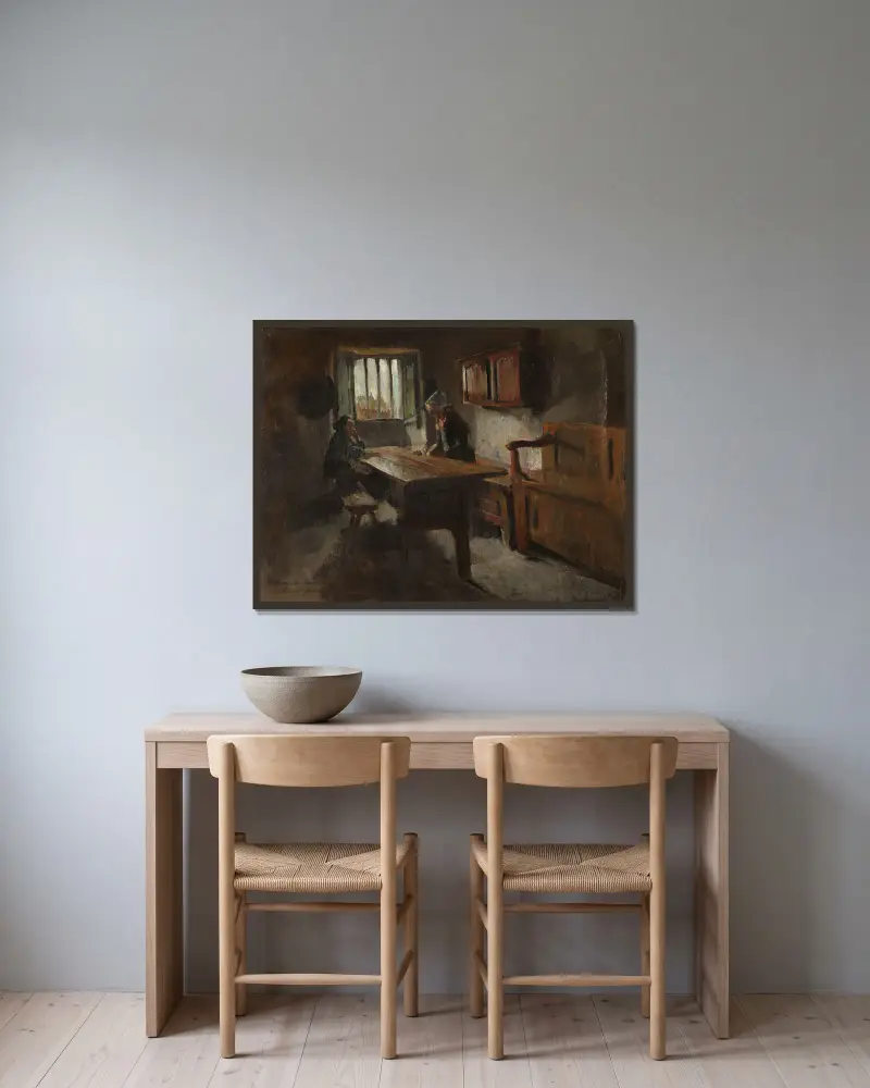 Farm Interior from Rochefort-en-terre, Brittany av Harriet Backer inramad på en vägg