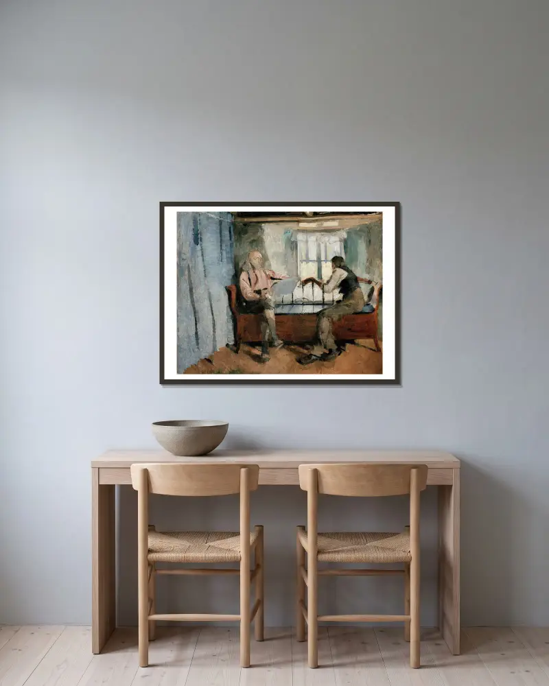 Farm Interior, Knabberud in Bærum av Harriet Backer inramad på en vägg