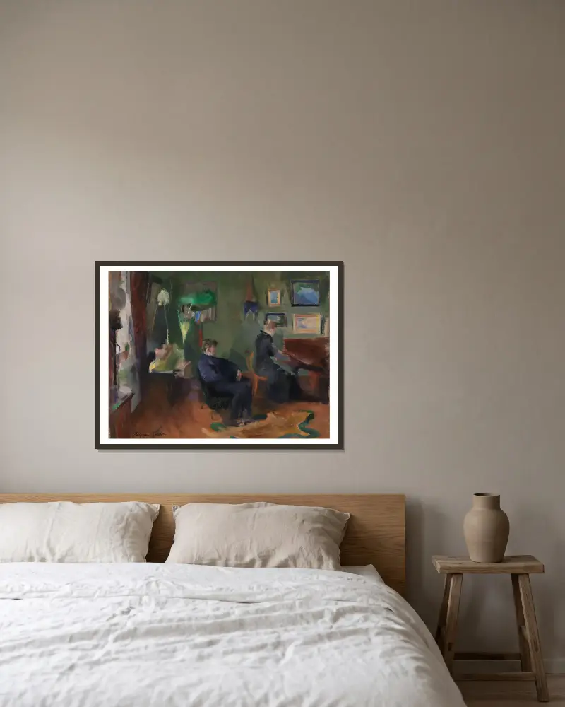 Music, Interior form Kristiania av Harriet Backer inramad på en vägg