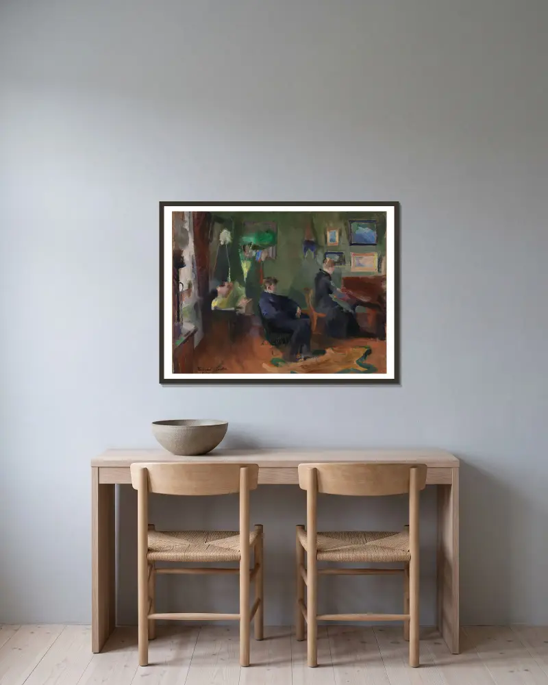 Music, Interior form Kristiania av Harriet Backer inramad på en vägg