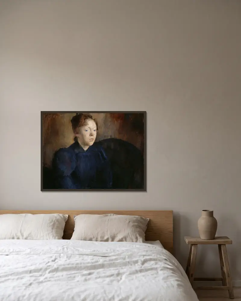 Portrait of Nenna Janson Nagel, b. Backer Lunde av Harriet Backer inramad på en vägg