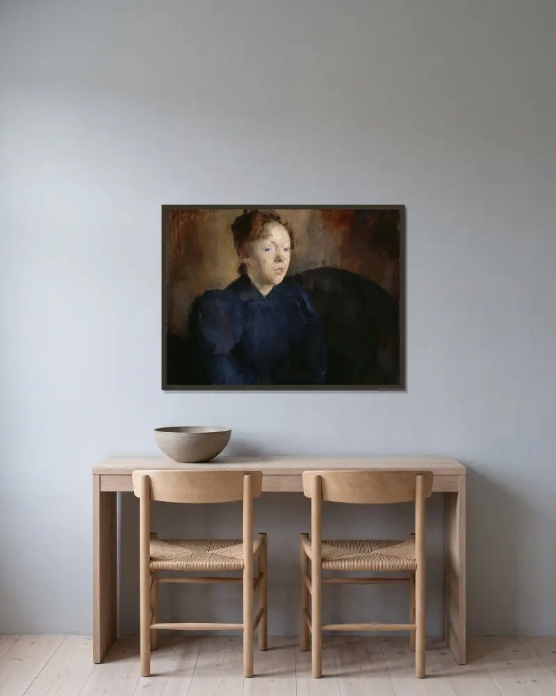 Portrait of Nenna Janson Nagel, b. Backer Lunde av Harriet Backer inramad på en vägg