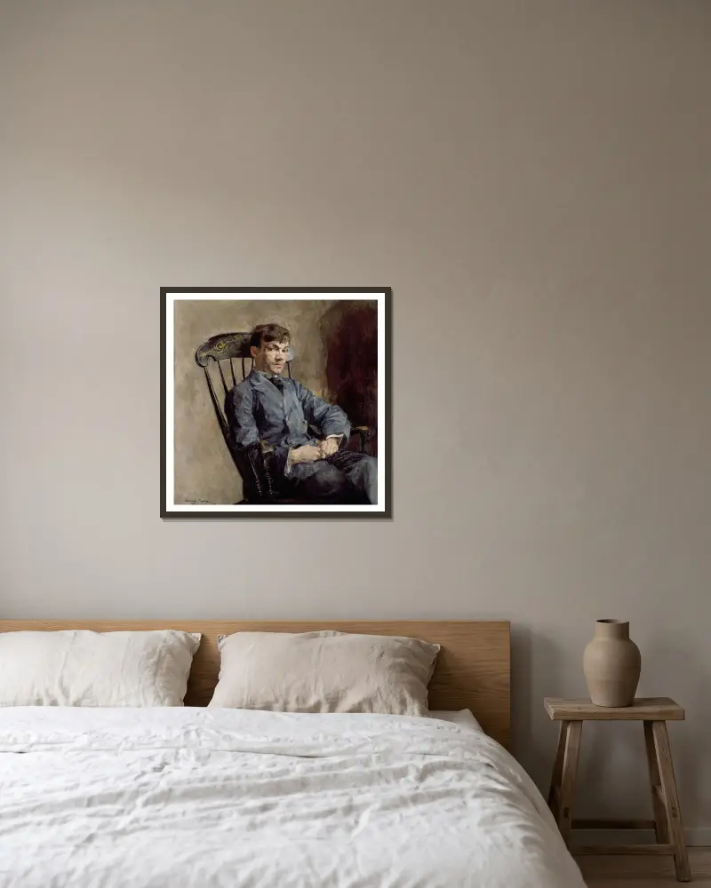 Portrait of the Composer Johan Backer Lunde av Harriet Backer inramad på en vägg