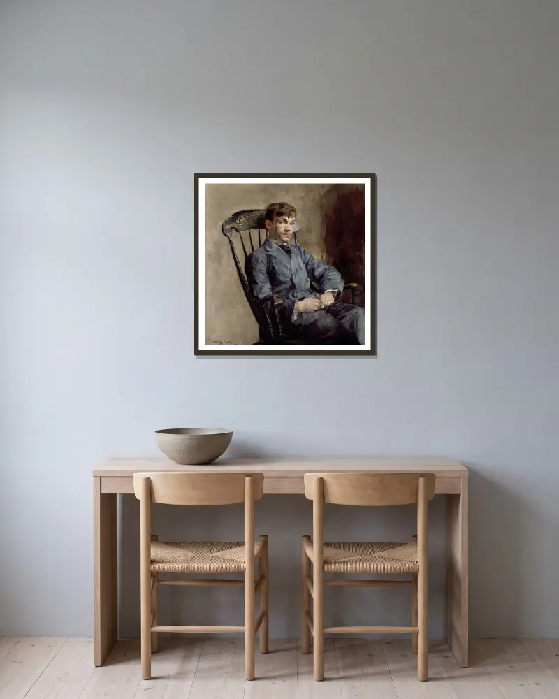 Portrait of the Composer Johan Backer Lunde av Harriet Backer inramad på en vägg