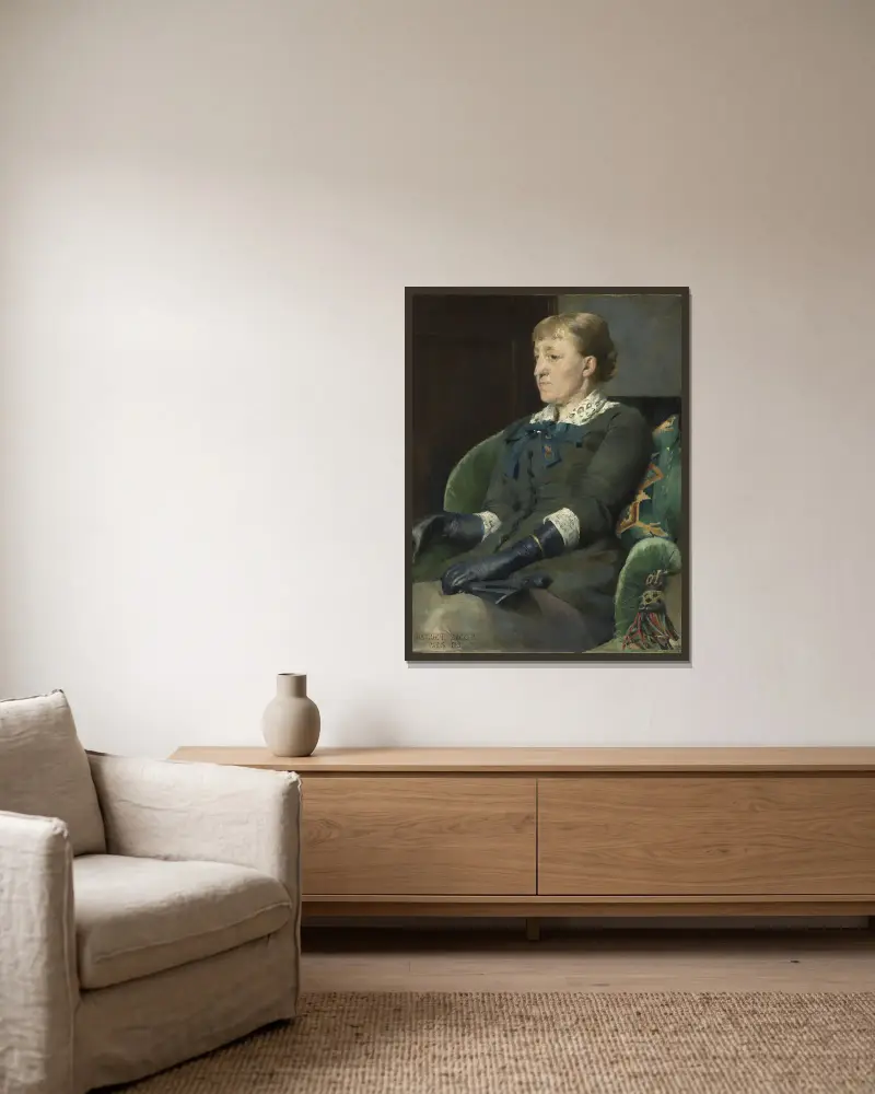 Portrait of the Painter Kitty Kielland av Harriet Backer inramad på en vägg