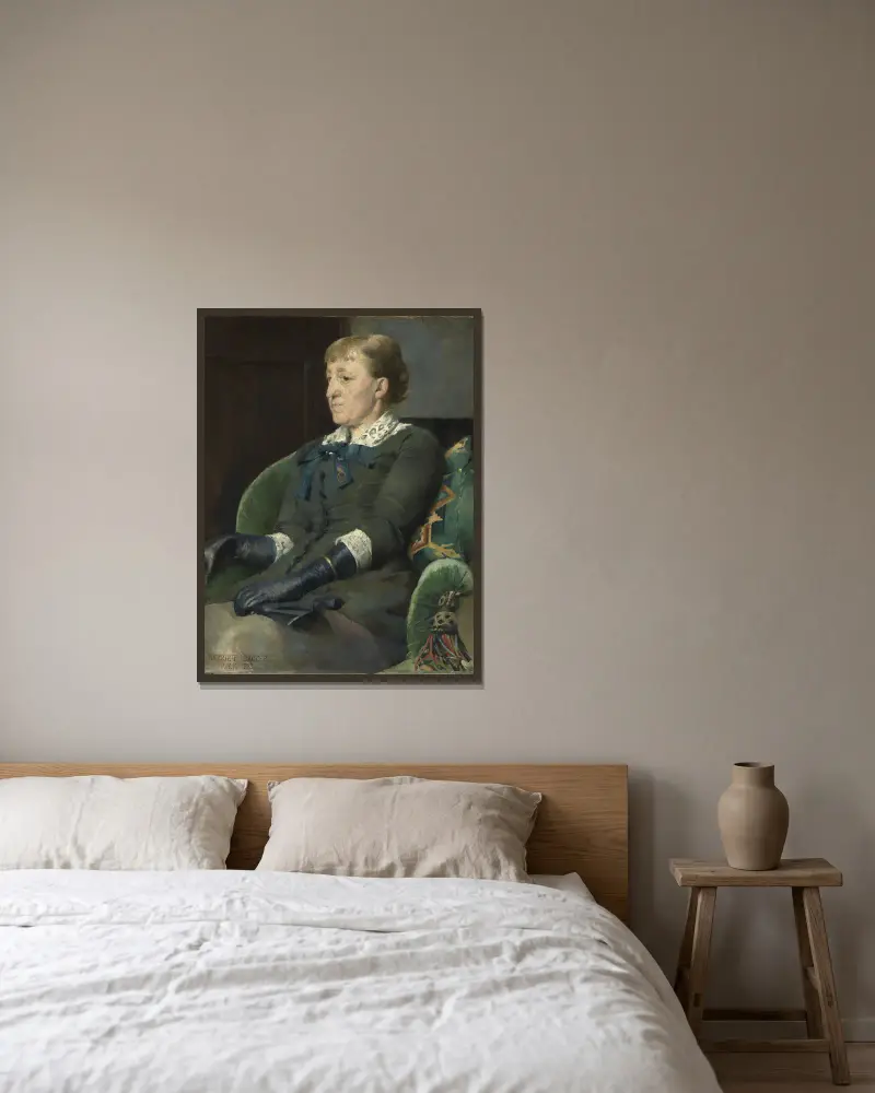 Portrait of the Painter Kitty Kielland av Harriet Backer inramad på en vägg