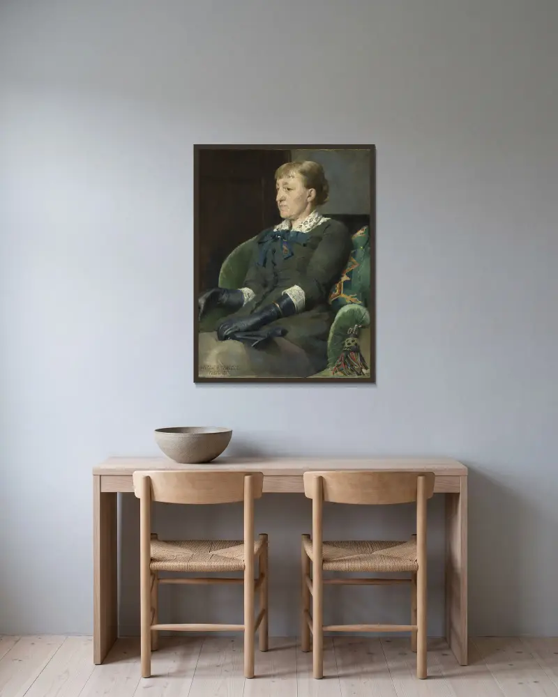 Portrait of the Painter Kitty Kielland av Harriet Backer inramad på en vägg