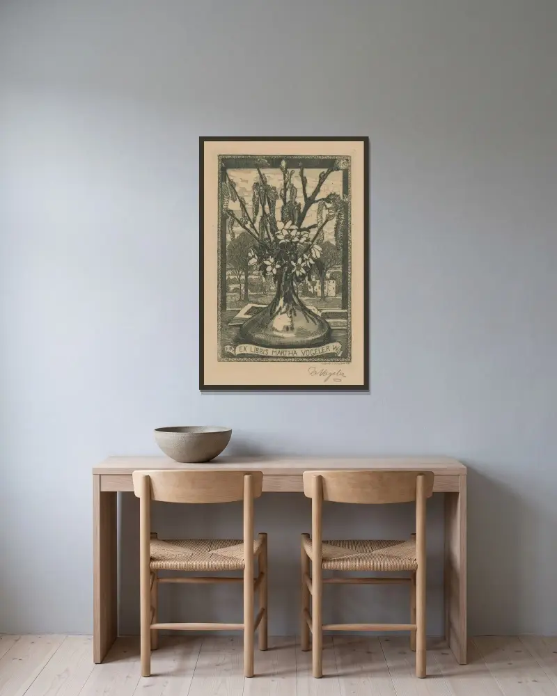 Ex Libris Martha Vogeler W av Heinrich Vogeler inramad på en vägg