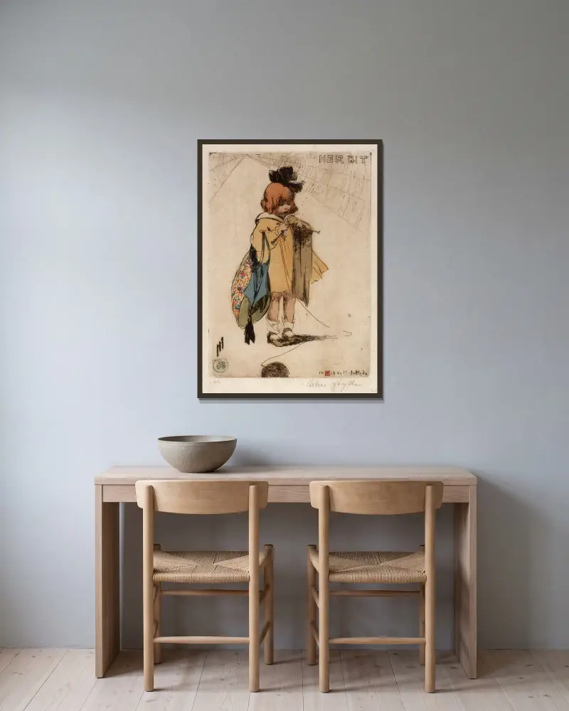 Ihr Beitrag (Kriegszeit) von Helen Hyde gerahmt an einer Wand