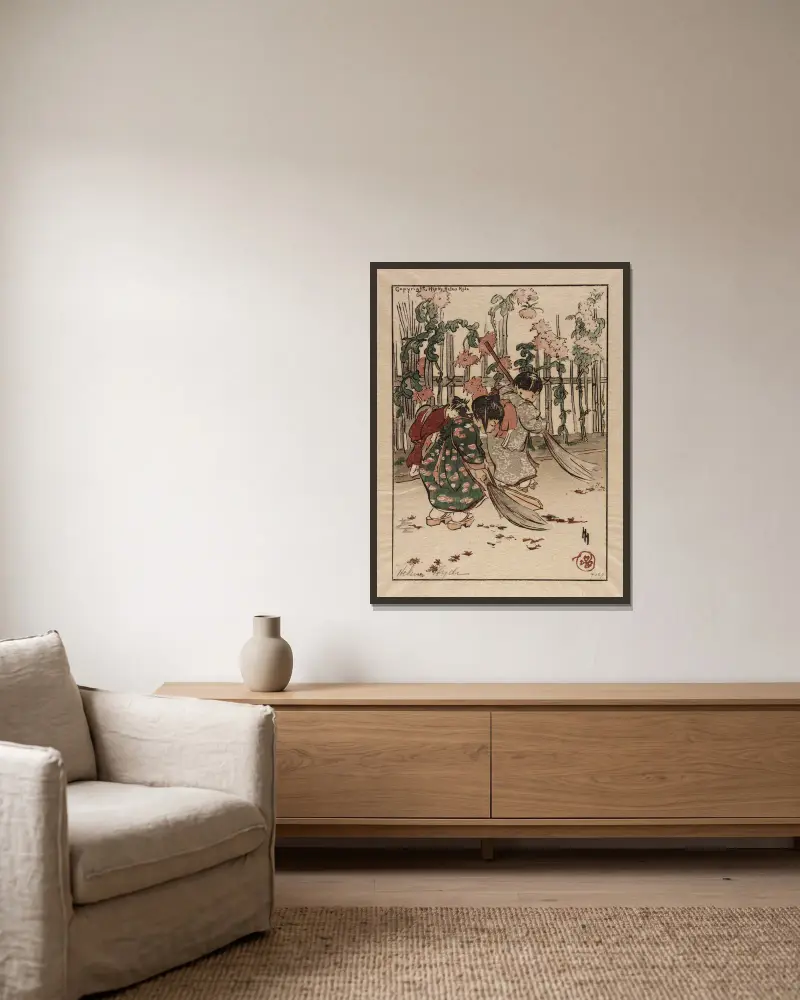 Neue Besen von Helen Hyde gerahmt an einer Wand