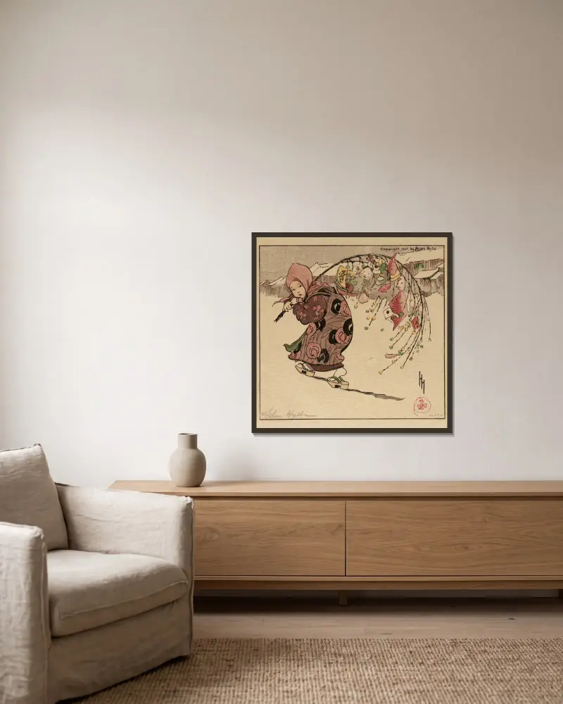 Der Glückszweig von Helen Hyde gerahmt an einer Wand