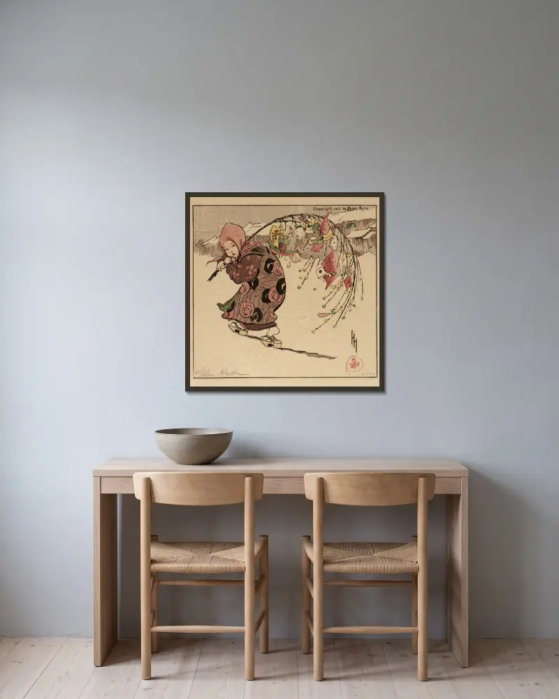 Der Glückszweig von Helen Hyde gerahmt an einer Wand