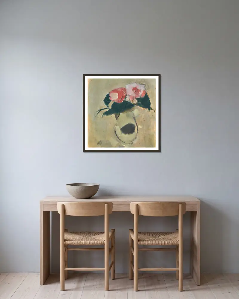 Kamelien von Helene Schjerfbeck gerahmt an einer Wand