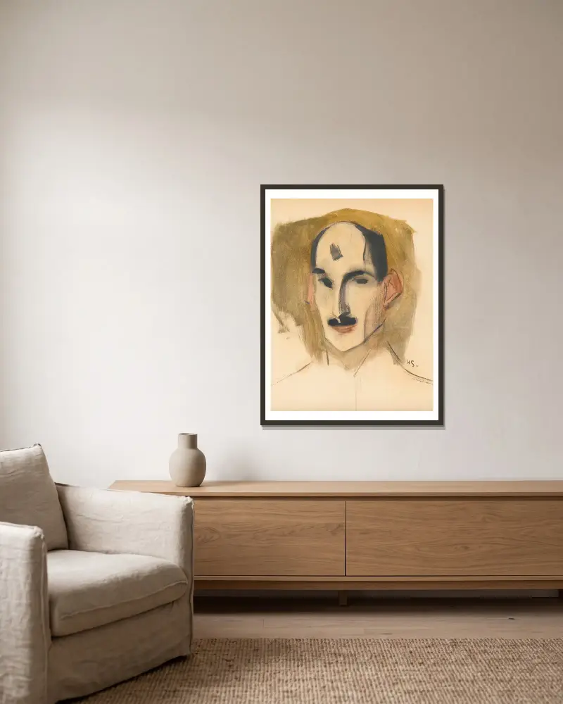 Der Fechter von Helene Schjerfbeck gerahmt an einer Wand