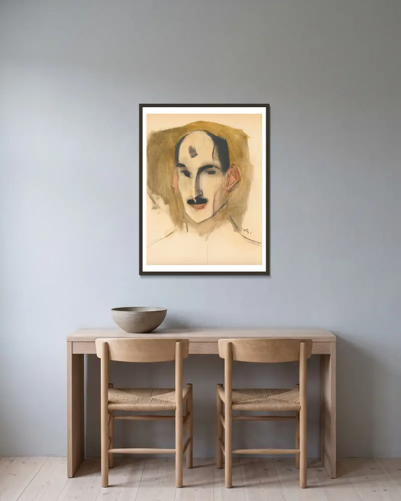 Der Fechter von Helene Schjerfbeck gerahmt an einer Wand