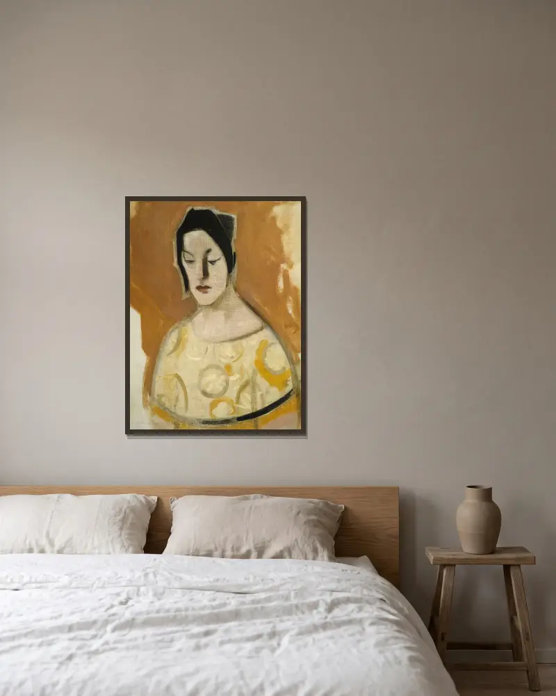 Věštkyně (Žena v žlutých šatech), Helene Schjerfbeck v rámu na stěně