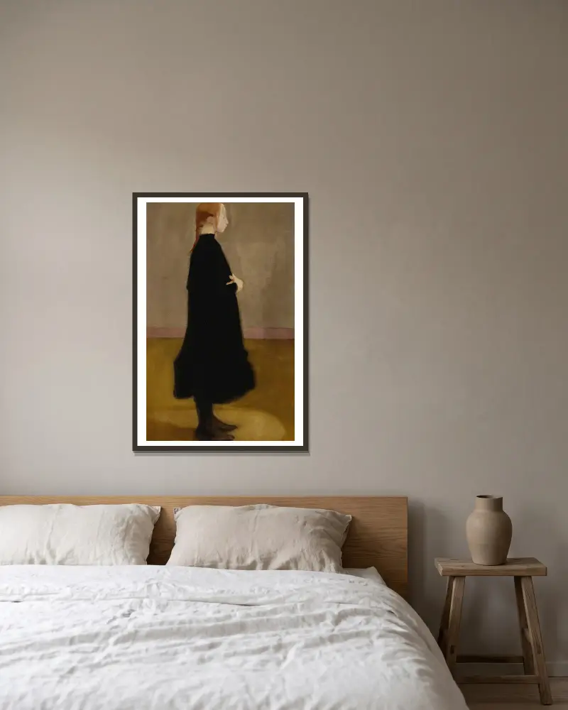 The School Girl Ii (Girl In Black) av Helene Schjerfbeck inramad på en vägg