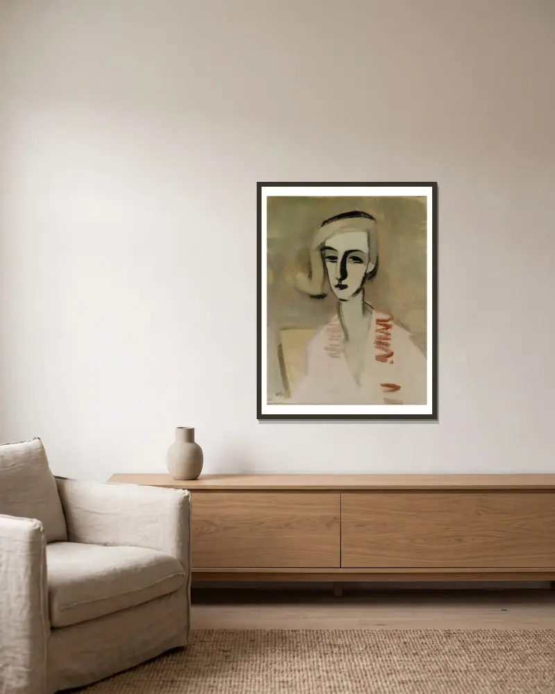 Die Lehrerin von Helene Schjerfbeck gerahmt an einer Wand
