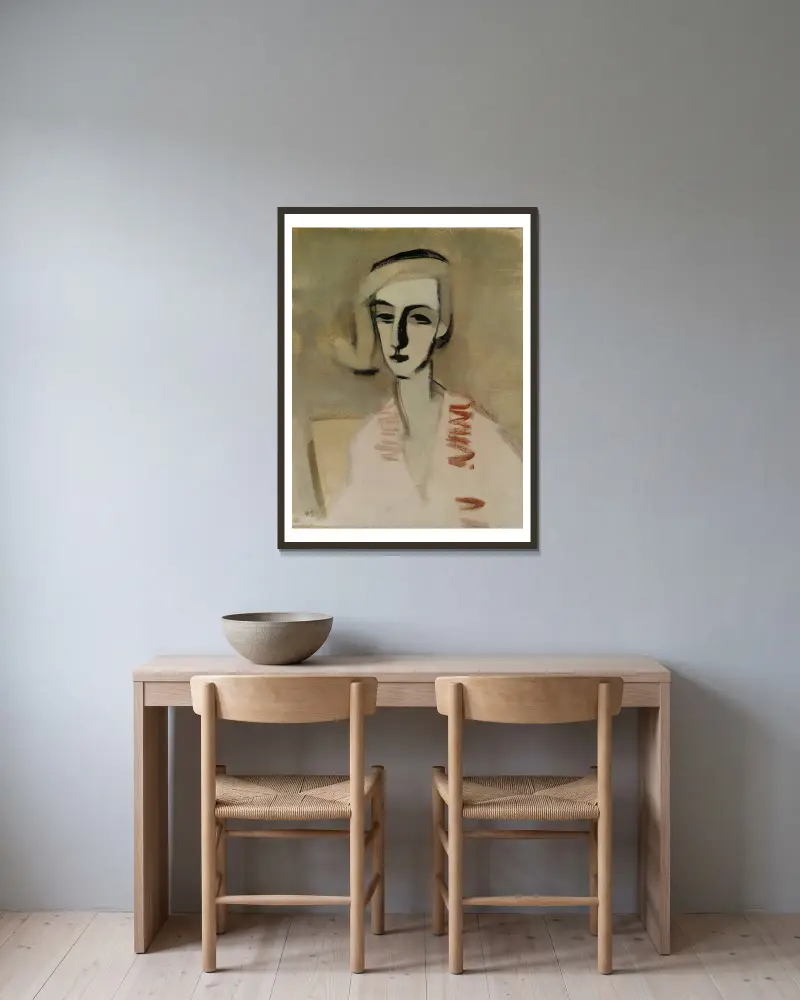 Die Lehrerin von Helene Schjerfbeck gerahmt an einer Wand