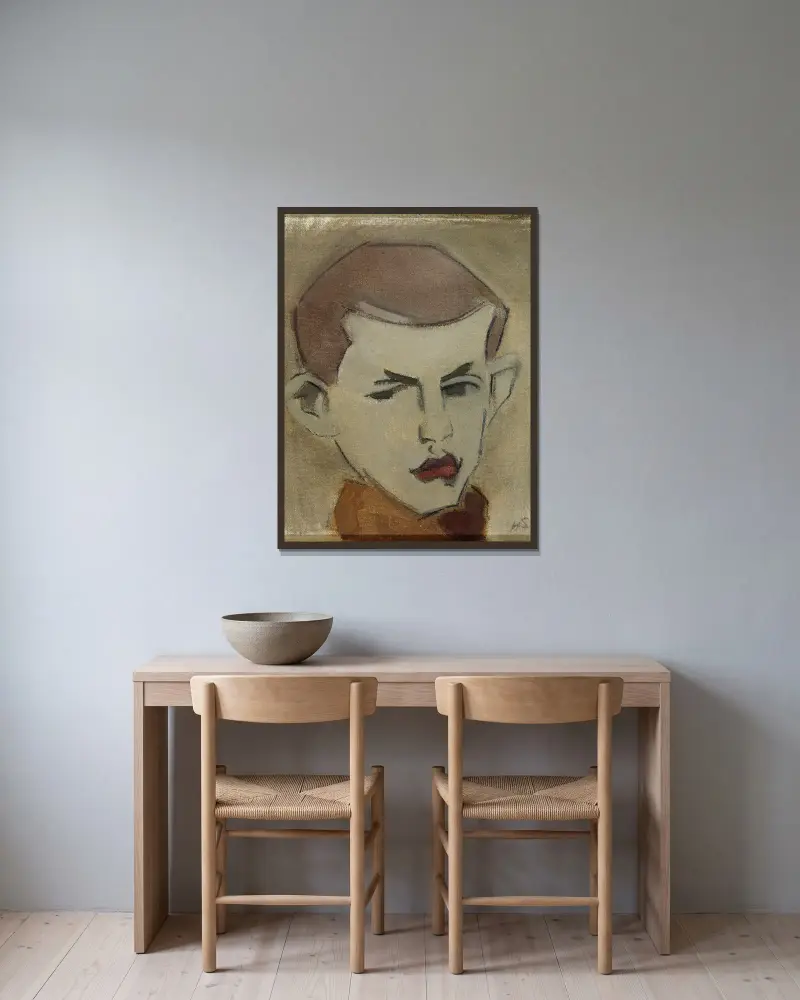 Der Holzfäller, Kopfstudie von Helene Schjerfbeck gerahmt an einer Wand