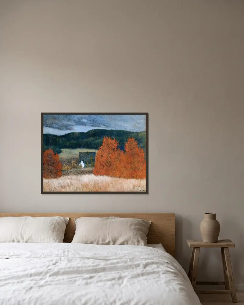 Höststämning Jämtland av Helmer Osslund inramad på en vägg