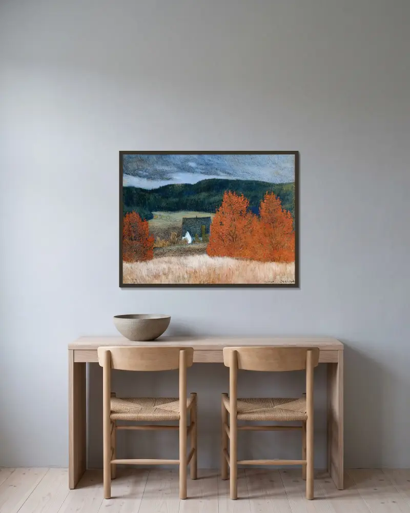 Höststämning Jämtland av Helmer Osslund inramad på en vägg