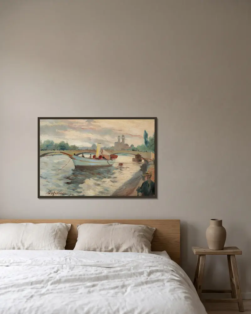 Motiv från Seine av Helmer Osslund inramad på en vägg