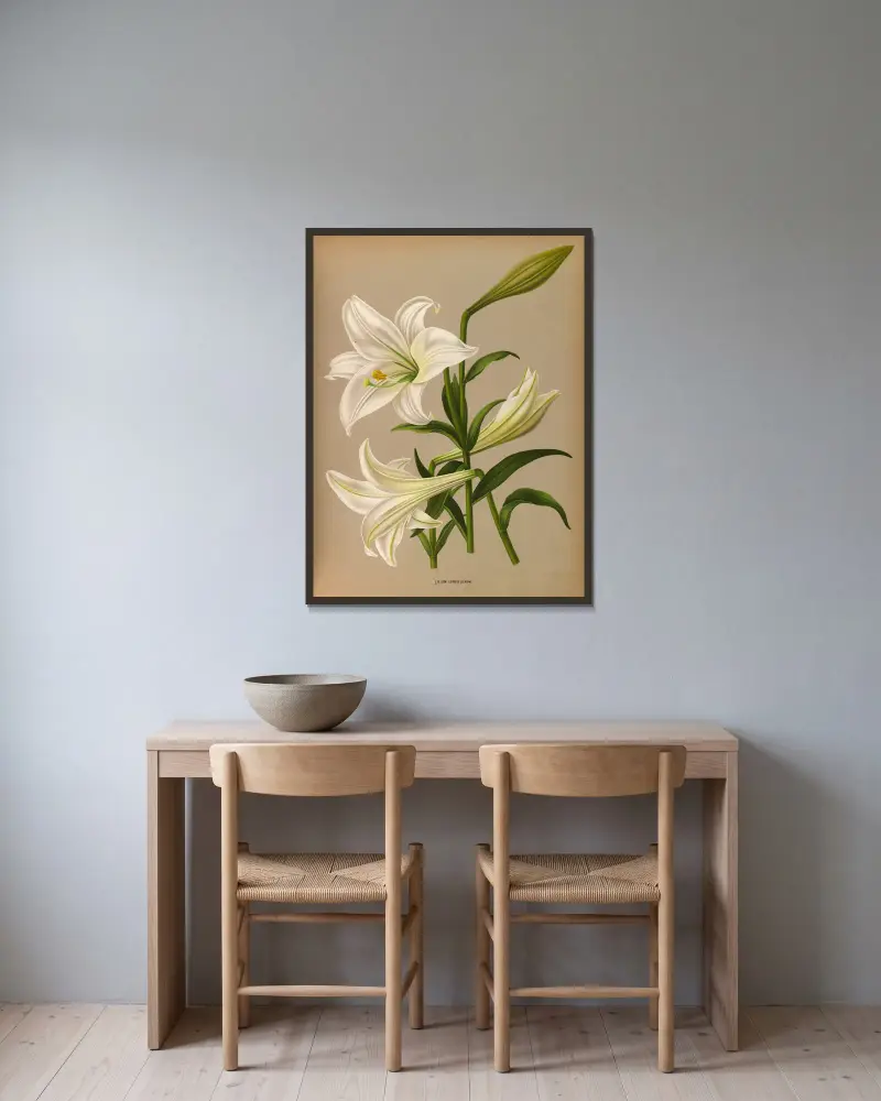 Lilium Longiflurum av Arentina Hendrica Arendsen inramad på en vägg