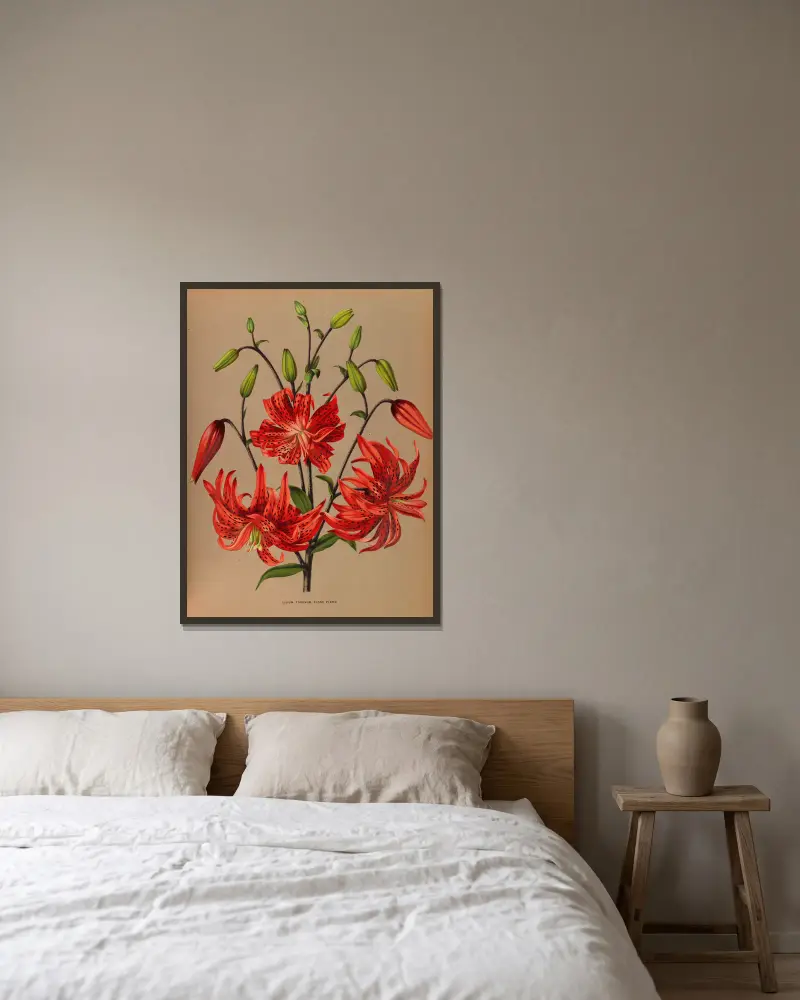 Lilium tigrinum flore pleno av Arentina Hendrica Arendsen inramad på en vägg