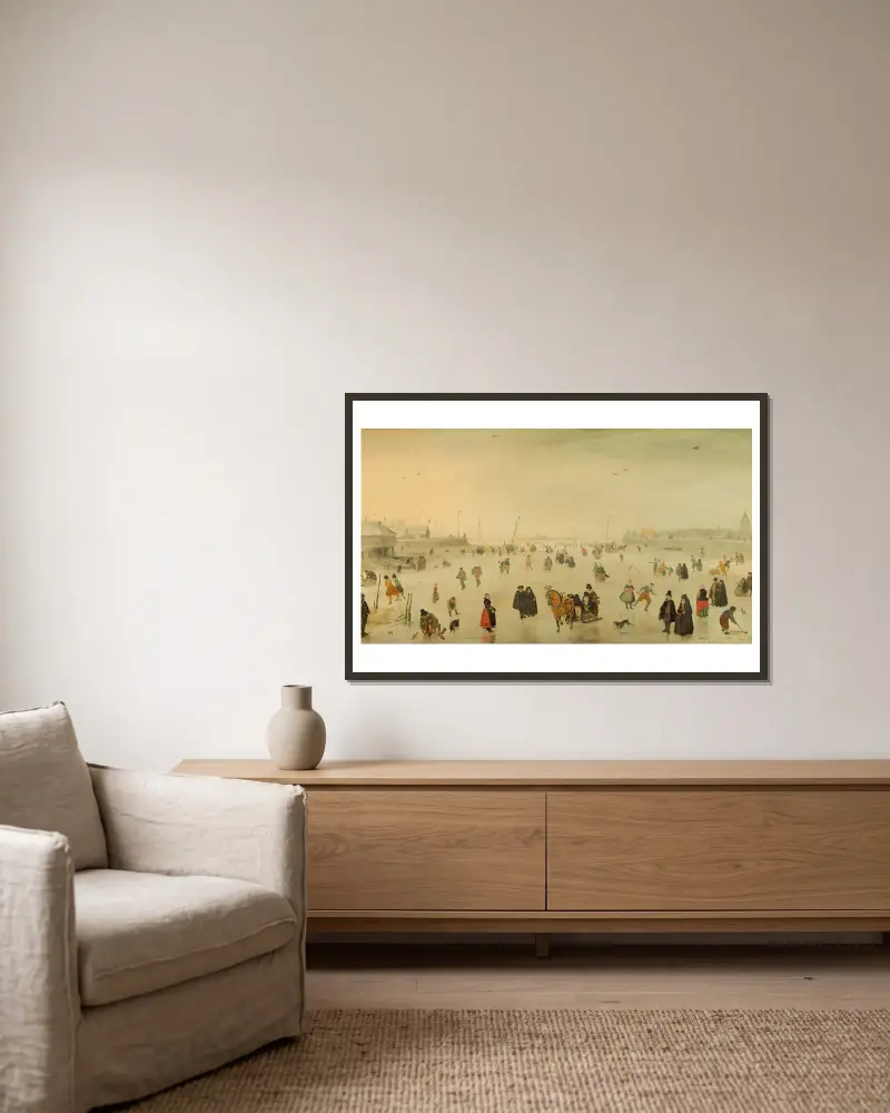 Eisvergnügen von Hendrick Avercamp gerahmt an einer Wand
