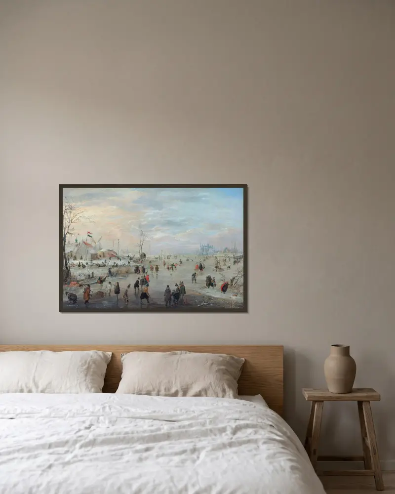 Vergnügen auf dem Eis von Hendrick Avercamp gerahmt an einer Wand