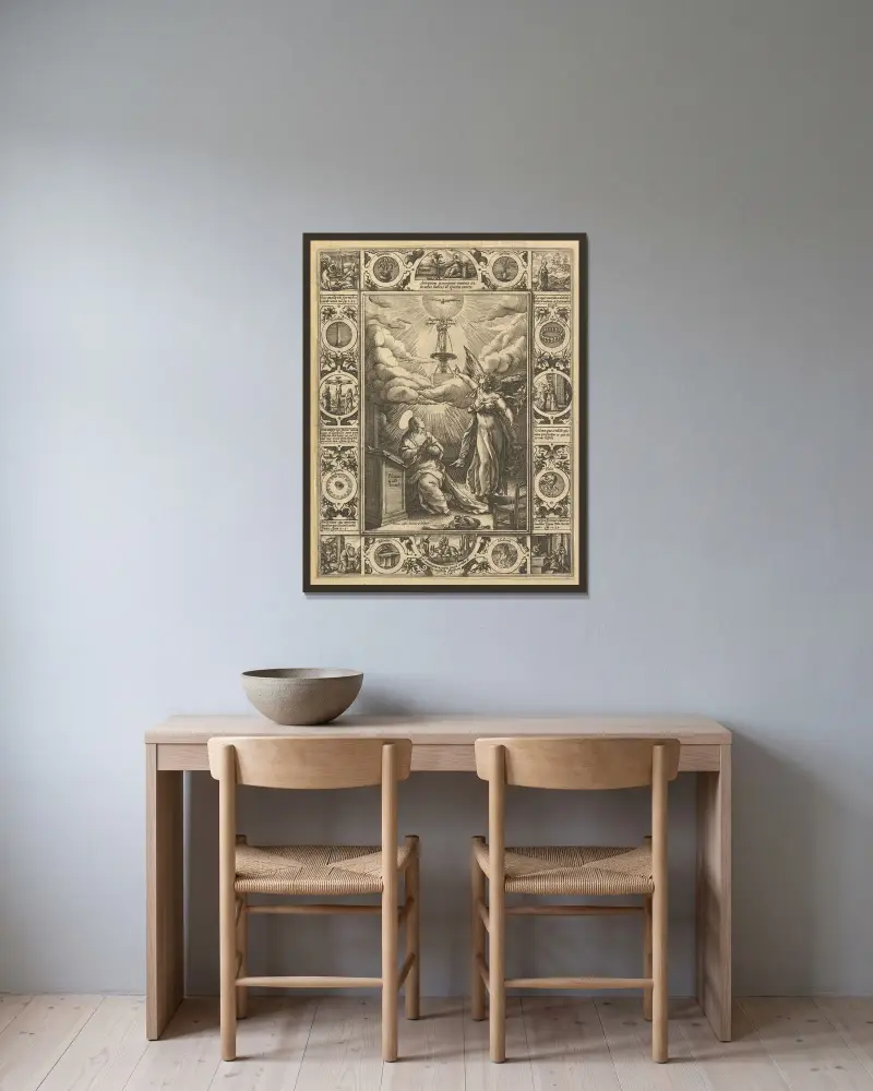 Ave Maria av Hendrick Goltzius inramad på en vägg