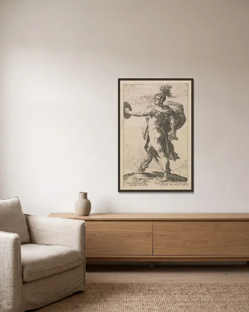 Calphurnius av Hendrick Goltzius inramad på en vägg