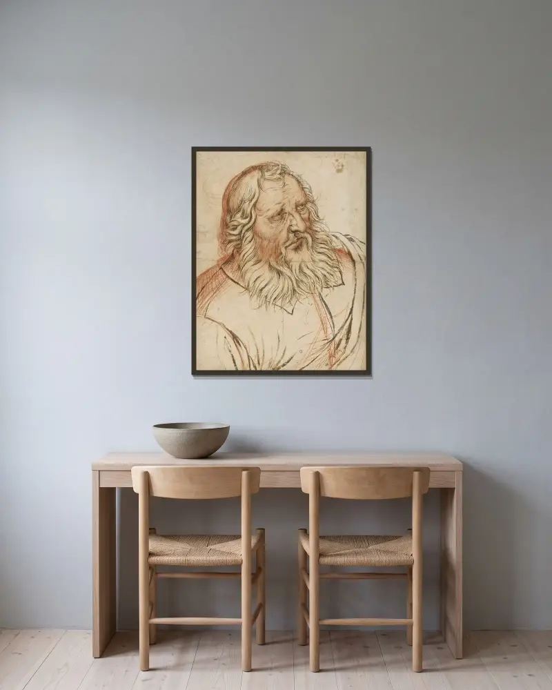 Aposteln Bartolomaios av Hendrick Goltzius inramad på en vägg