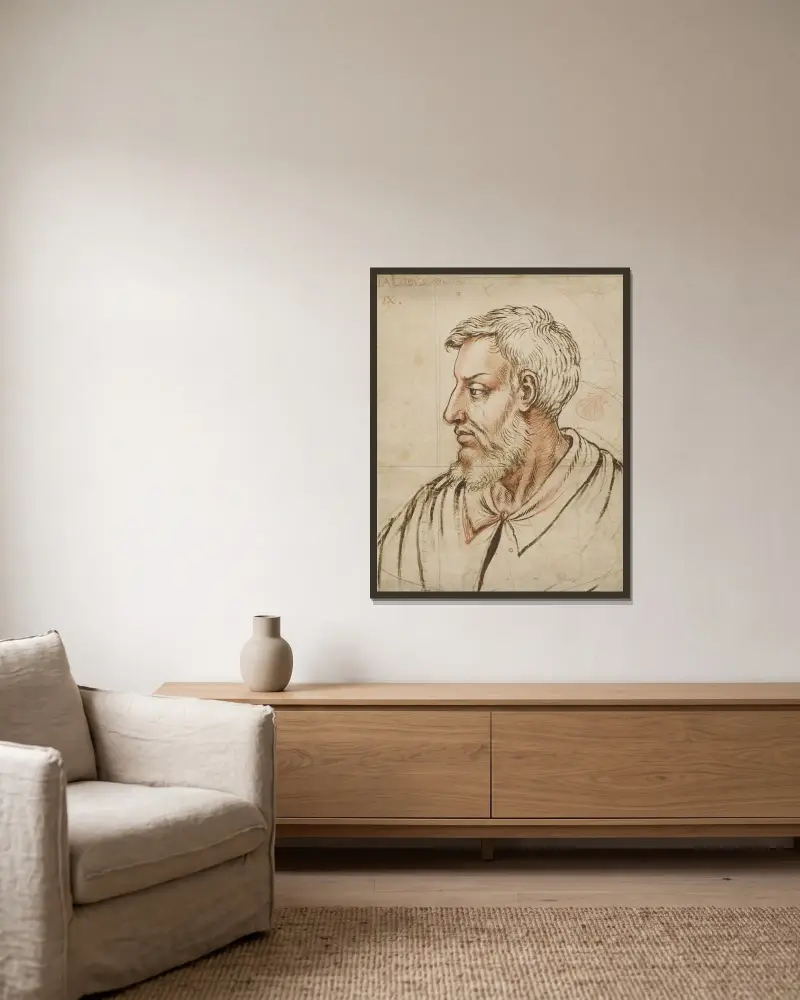 Aposteln Jakob den yngre av Hendrick Goltzius inramad på en vägg
