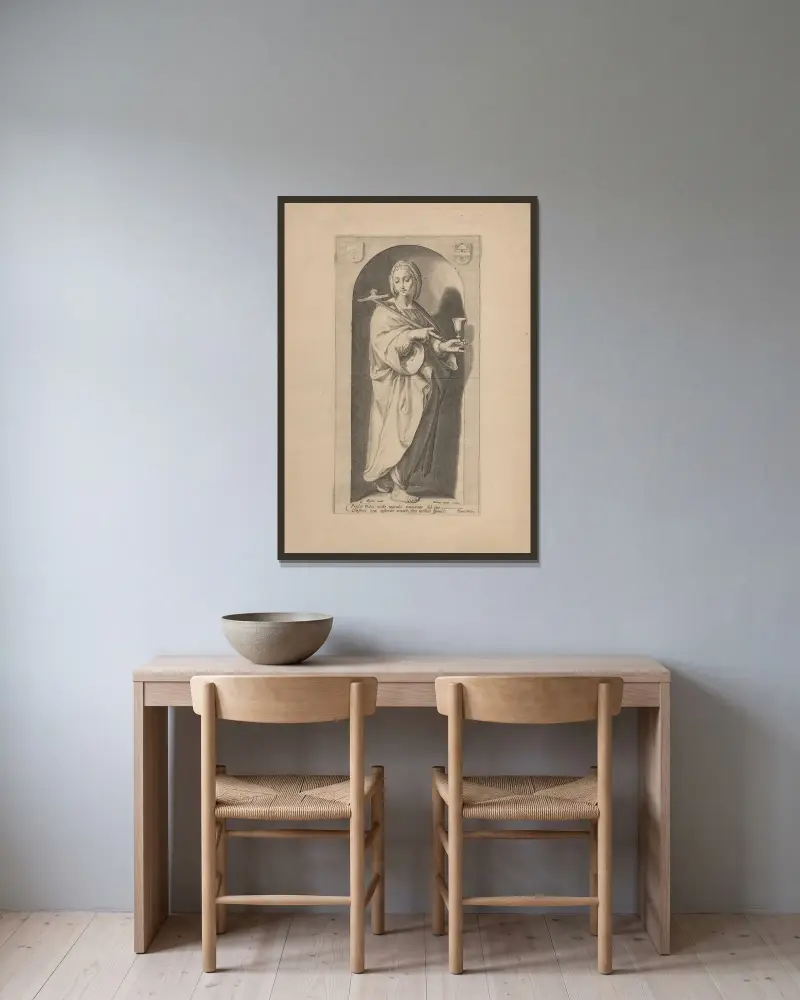 Der Glaube von Hendrick Goltzius gerahmt an einer Wand