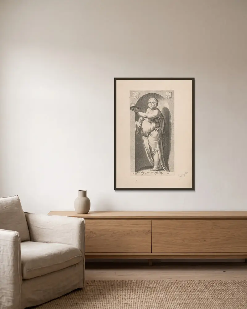 Völlerei von Hendrick Goltzius gerahmt an einer Wand