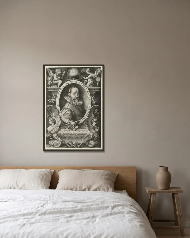 Hans Bol av Hendrick Goltzius inramad på en vägg