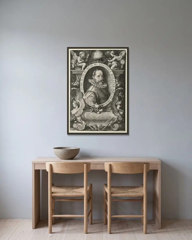 Hans Bol av Hendrick Goltzius inramad på en vägg