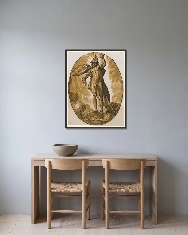 Helios av Hendrick Goltzius inramad på en vägg
