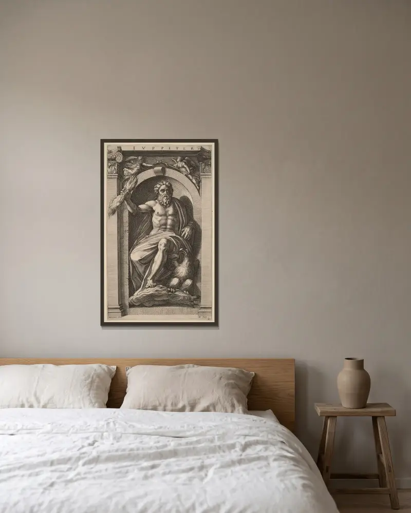 Jupiter av Hendrick Goltzius inramad på en vägg