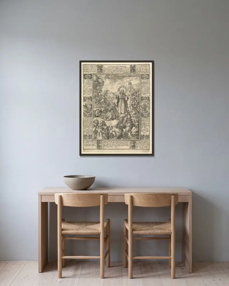 Levamen Onostrorum av Hendrick Goltzius inramad på en vägg