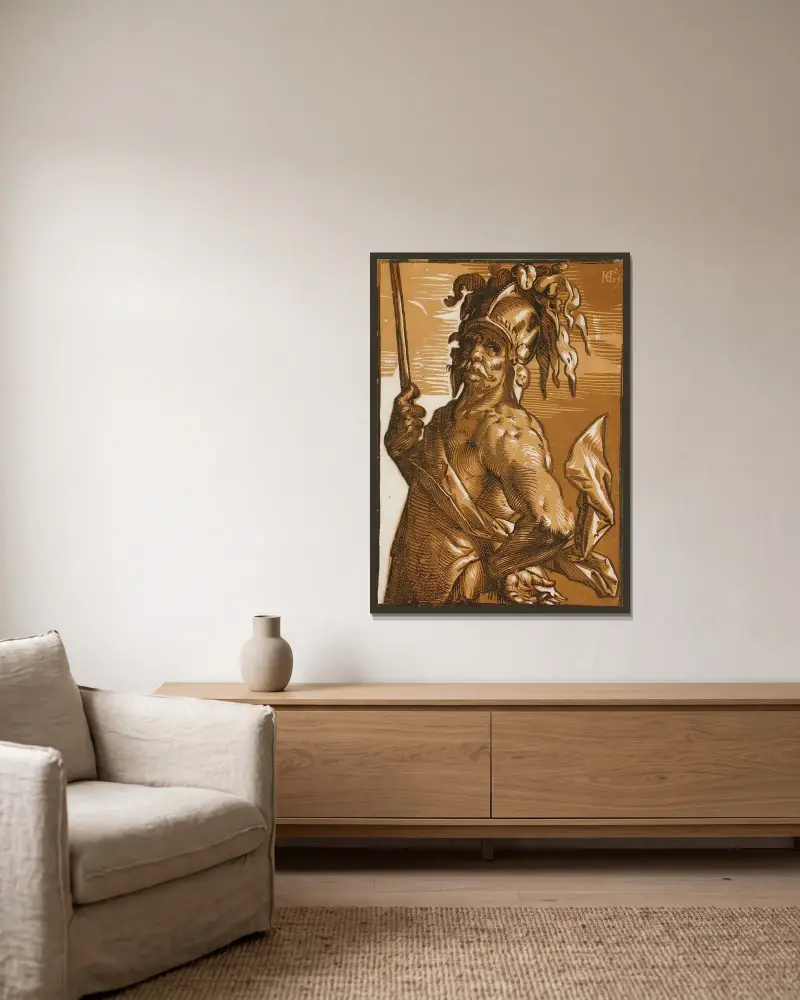 Mars av Hendrick Goltzius inramad på en vägg