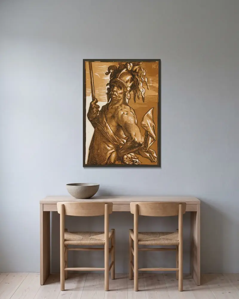 Mars av Hendrick Goltzius inramad på en vägg