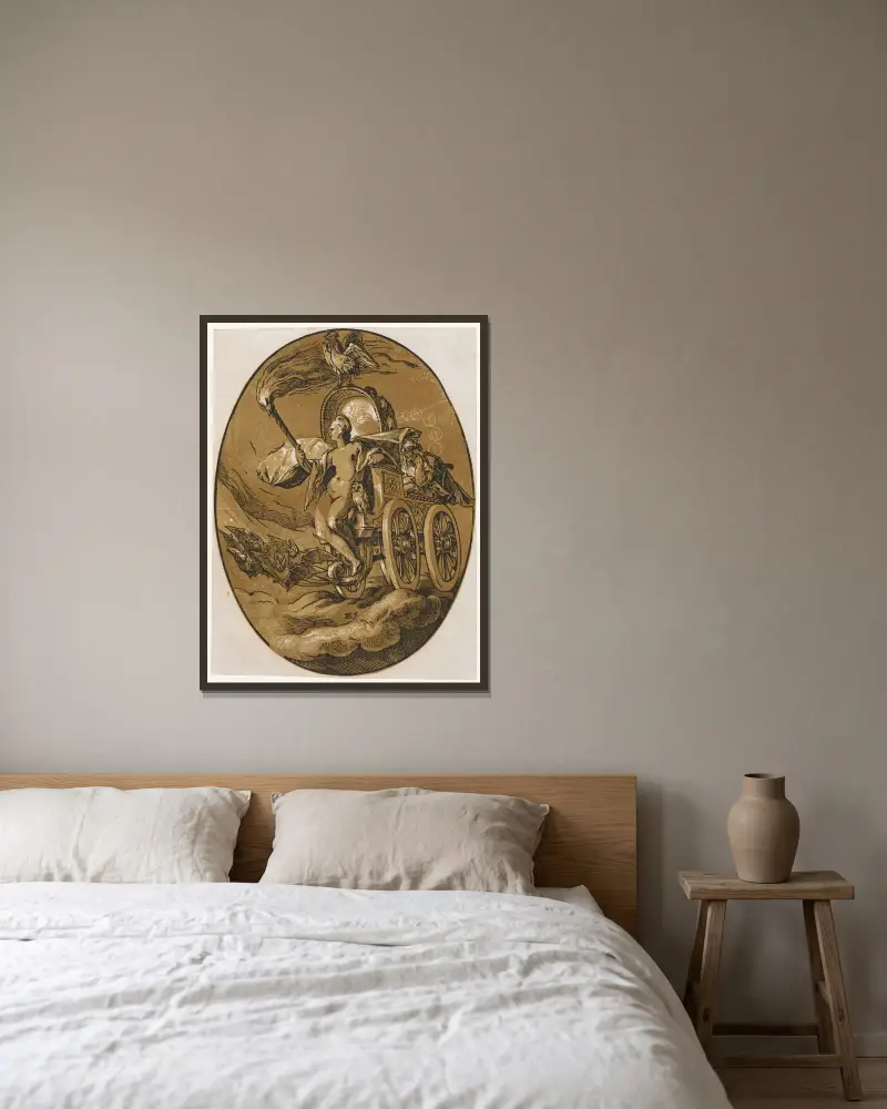 Nox av Hendrick Goltzius inramad på en vägg
