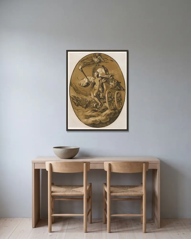 Nox av Hendrick Goltzius inramad på en vägg