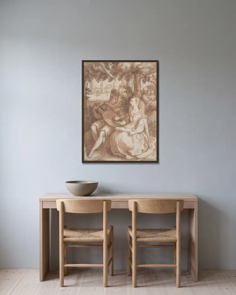 Våren av Hendrick Goltzius inramad på en vägg