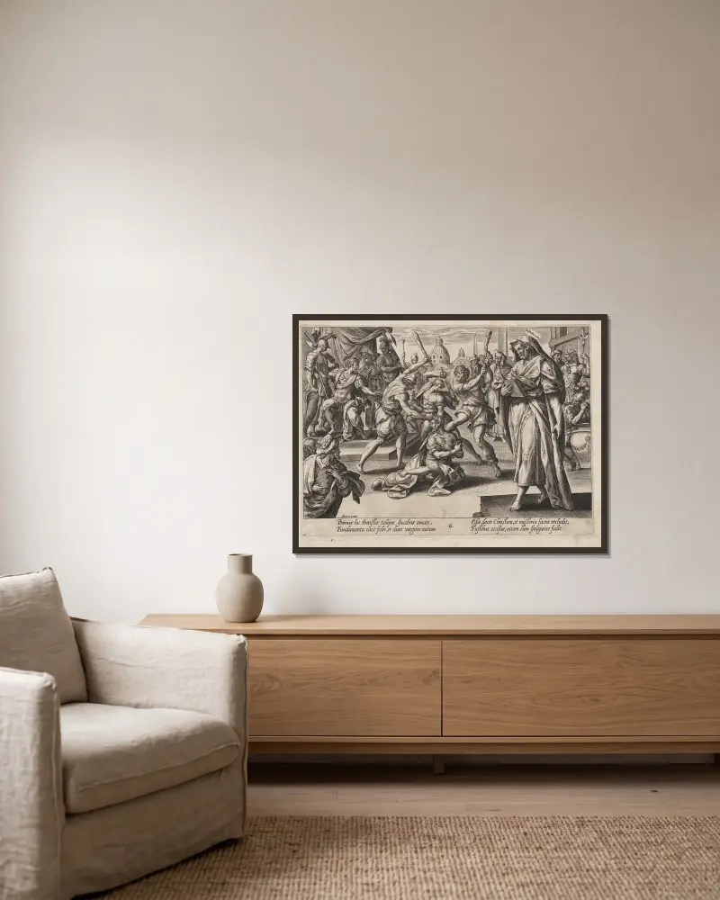 Jakobus der Jüngere von Hendrick Goltzius gerahmt an einer Wand