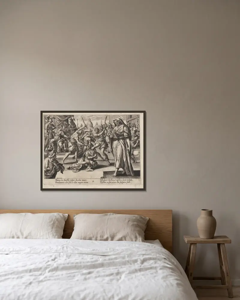 Jakobus der Jüngere von Hendrick Goltzius gerahmt an einer Wand